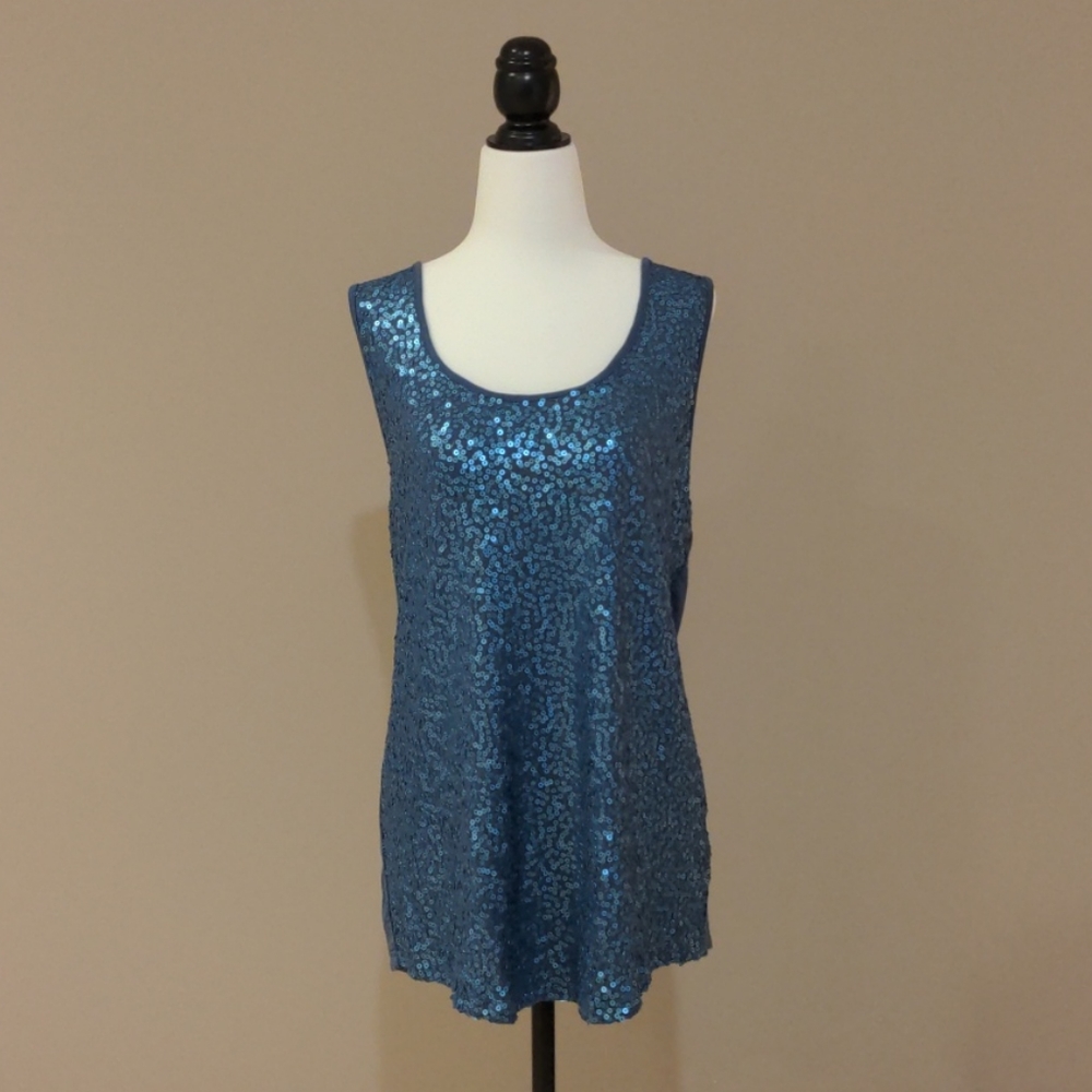 Blue Sequin Tank Top